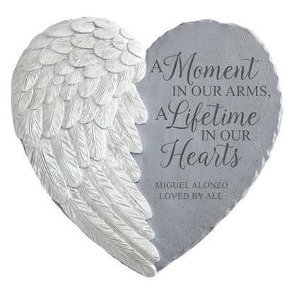 Let's Make Memories Personalized Memorial Garden Stone - Sympathy - Loss of Loved One - Condolences - Indoor/Outdoor - Durable Resin - 3D Iridescent Wing - A Moment in Time - style: A Moment In Our Arms