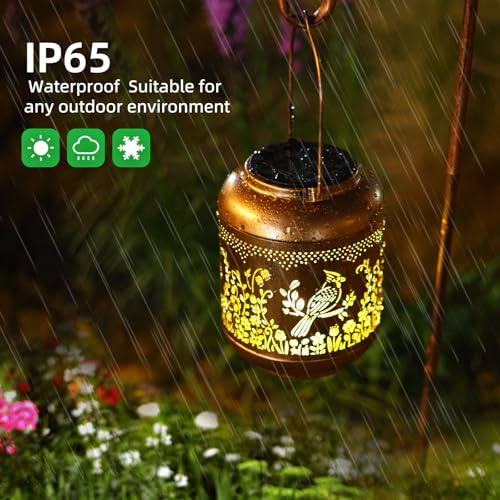Cardinal Solar Lanterns Outdoor Waterproof Hanging,Solar Lights Fathers Day Gifts Dad Women Mom Grandma Metal Lantern Outside Decoration for Yard,Porch,Patio,Backyard,Lawn,Garden Decor - style: B、1Pack-Cardinal