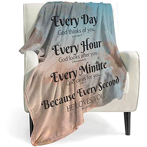 QETXVI Bible Verse Blanket with Inspirational Thoughts and Prayers- Religious Throw Blanket Soft Lightweight Cozy Plush Warm Blankets for Women Men Gift 50"X 60" - color: Sky Blue, size: 50"X 60"