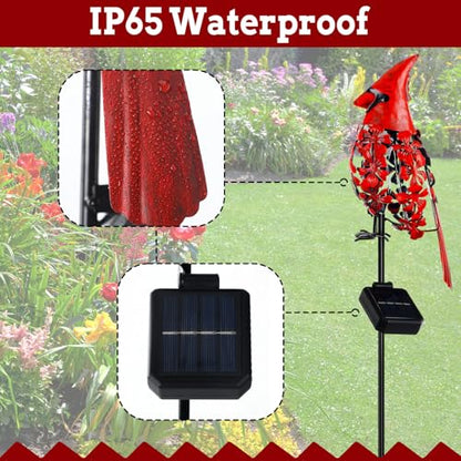 VIHOSE 1 Pcs Cardinal Gift Decor Cardinal Solar Lights for Outside Garden Stake Metal Red Bird Solar Lights Gift Outdoor Stake Grave Patio Yard Lawn Porch Cemetery Decoration for Mom Grandma Women