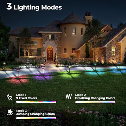 CINOTON RGBCW Solar Pathway Lights Outdoor, 3 Lighting Modes, 24 Pack | IP65 Waterproof, RGB, Warm White And Cool White, Auto On/Off, Solar Powered, Easy Installation for Garden, Walkway & Driveway - size: 24 Pack