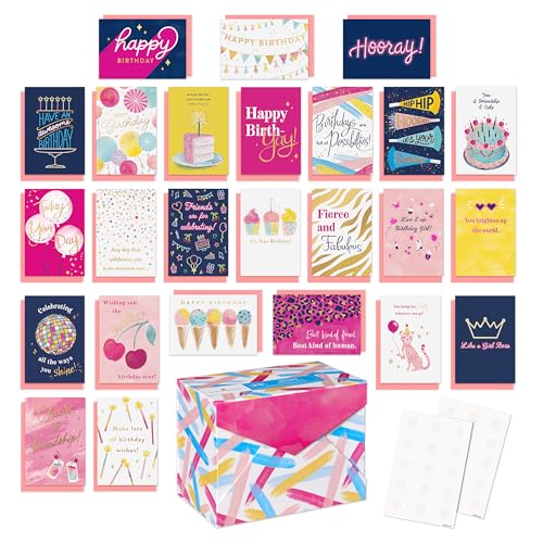 American Greetings 25-Count Birthday Card Assortment For Her with Envelopes, Seals, and Storage Box (Fierce and Fabulous) - color: BIRTHDAY DELUXE 25 BUNDLE2