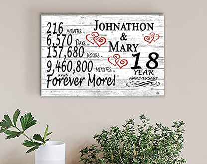 Personalized 18 Year Anniversary Sign Gift 18th Wedding Anniversary Present For Couple Days Minutes Years - Solid Wood - 16.5in x 10.5in x .75in (18 Year) - color: 18 Year