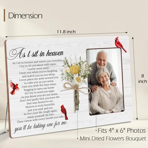 Memorial Bereavement Floral Wooden Picture Frame Gifts for Loss of Loved One, As I Sit In Heaven Cardinal Gifts, Fits 4x6 Photo Frame - color: White-heaven