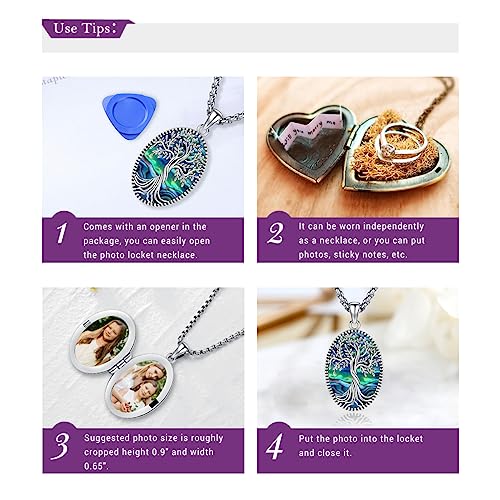 Picture Locket Necklace for Women Men Rose 14K Real Gold 925 Sterling Silver Jewelry Heart Locket Necklace that Holds Pictures Tree of Life Viking Wolf Celtic Knot St Christopher St Michael Pendant - color: I2-2-Locket-Abalone shells