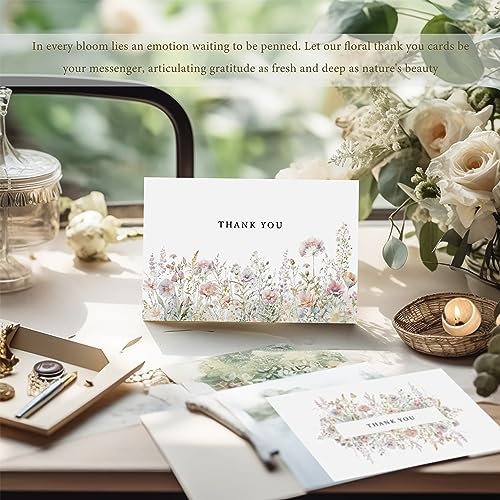 SLAPAFLIFE Floral Thank You Cards with Envelopes,48Pack - 4x6 Inches Thank You Notes with envelope and stickers,baby shower thank you cards,Thank you cards for baby shower,wedding,Birthday - size: 4x6 inches