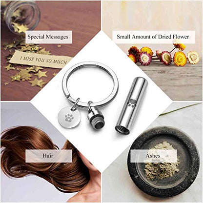 Personalized Master Free Engraving Custom Pet Dog Paw Cylinder Cremation Urn Keychain Keepsake Memorial Ashes Jewelry Silver - color: Silver(engraving)