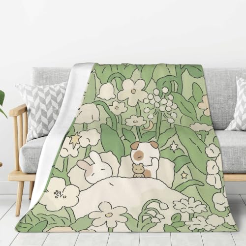 Flowers Fleece Throw Blanket, Cartoon Flannel Blankets for Couch 50"×60" - color: Cute Flowers