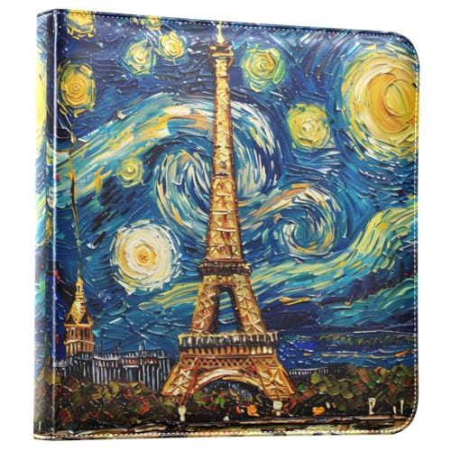 JIPONI Eiffel Tower Paris Van v Gogh Large Photo Album, DIY Leather Cover Scrapbook Albums for 4x6 5x7 6x8 Pictures, Self Adhesive Memory Book for Wedding, Travel, Family - color: Paris Eiffel Tower