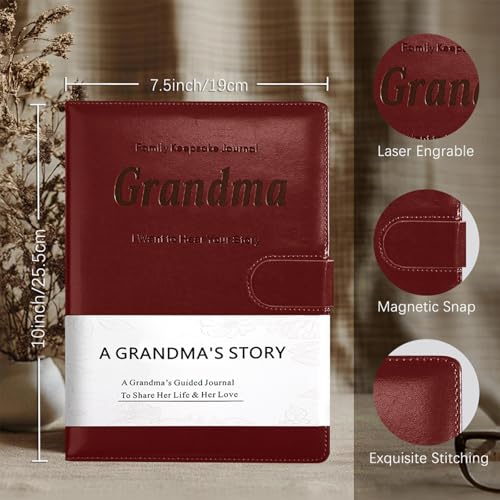 Artmag Grandma's Life Story Journal with 250+ Prompt Questions, Family Keepsake Book Leather Cover for Grandma to Share Her Memories for Birthday Mother's Day Christmas (Red) - style: Grandma's Life Story Journal （Red）