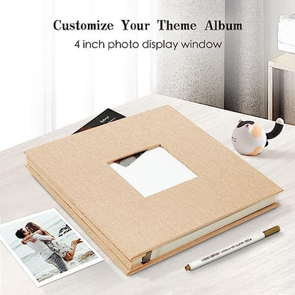 Spbapr Large Photo Album Self Adhesive 60 Pages Linen cover DIY Magnetic Scrapbook album with A Metal Pen Hold 3x5 4x6 5x7 6x8 8x10 Pictures Khaki - color: Khaki, size: 11''x10.6''60pages