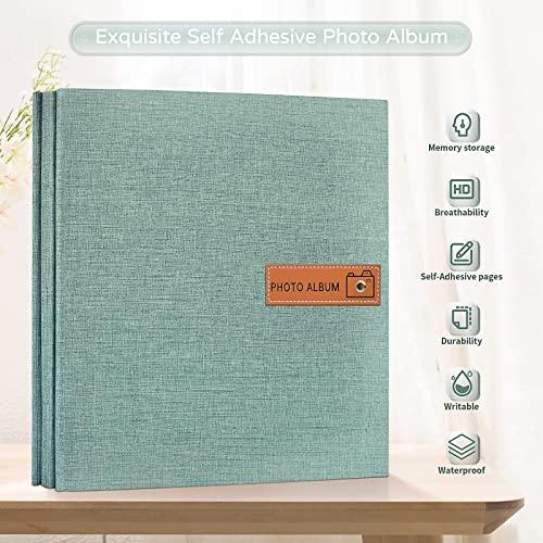 Popotop Large Photo Album Self Adhesive 4x6 5x7 8x10 Scrapbook Album DIY Picture Book,Gifts for Mom,Family Baby and Wedding,with Metal Pen and Plastic Board - color: Turquoise, size: 11.5"x10.6"40pages