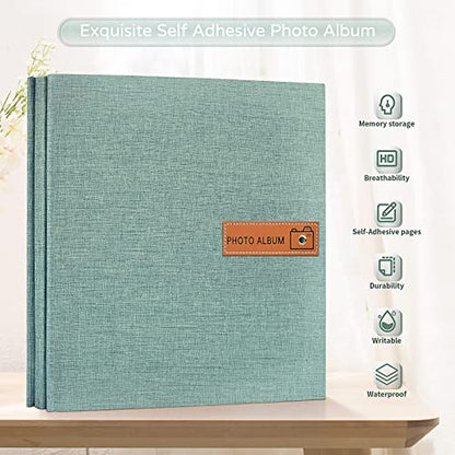 Popotop Large Photo Album Self Adhesive 4x6 5x7 8x10 Scrapbook Album DIY Picture Book,Gifts for Mom,Family Baby and Wedding,with Metal Pen and Plastic Board - color: Turquoise, size: 11.5"x10.6"40pages