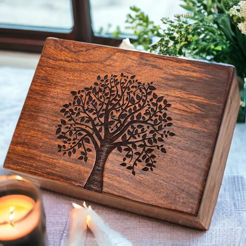 Personalized Rosewood Wooden Cremation Urn for Human or Pet Ashes, Brown, Tree - 01, Medium (120 lbs), Funeral Urn - size: Medium (120 lbs)
