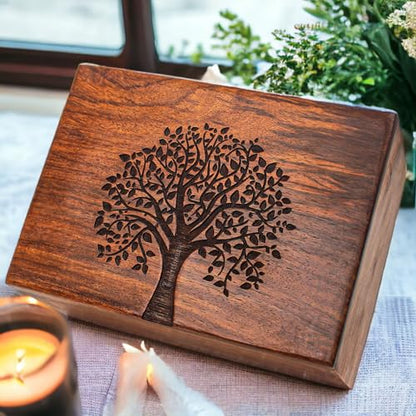 Personalized Rosewood Wooden Cremation Urn for Human or Pet Ashes, Brown, Tree - 01, Medium (120 lbs), Funeral Urn - size: Medium (120 lbs)