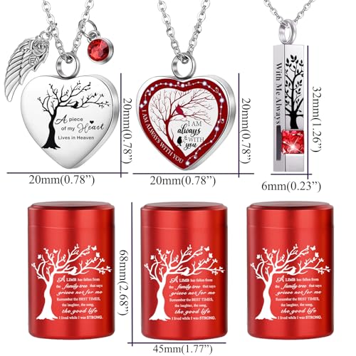RIPFEVURN Small Mini Sharing Urns for Human Ashes Keepsake Adult Female Male Tree of Life Cremation Jewelry Urn Necklaces for Ashes for Women Men Set of 6(Red)