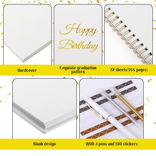 Mooliwe Birthday Guestbook with Pens Stickers Hardbound Book 8.3 x 6.5 Inch Hardcover Hardbound Signature Guest Book for Photobooth Photo Strips Scrapbook Party Supplies (White, Birthday) - color: White