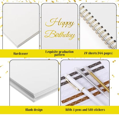 Mooliwe Birthday Guestbook with Pens Stickers Hardbound Book 8.3 x 6.5 Inch Hardcover Hardbound Signature Guest Book for Photobooth Photo Strips Scrapbook Party Supplies (White, Birthday) - color: White