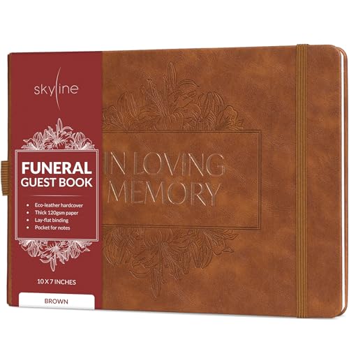 Skyline Funeral Guest Book, Memorial Service Sign-In, Brown - color: Brown