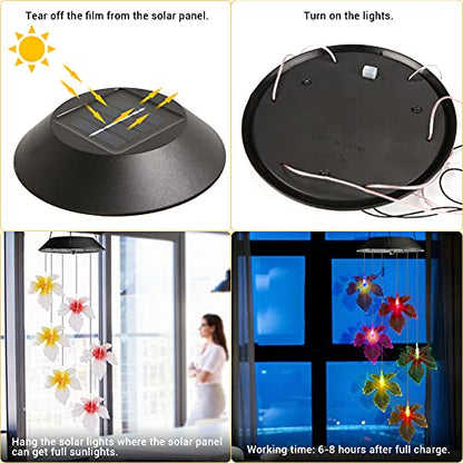 Toodour Solar Wind Chimes, Color Changing Maple Leaf Wind Chime | LED Mobile Wind Chimes, Waterproof Outdoor Wind Chime Lights for Garden, Patio, Party, Window, Thanksgiving - color: Maple Leaf