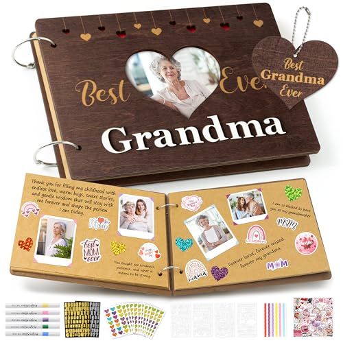 CY2SIDE Best Grandma Ever Album Scrapbook - Mother’s Day Wooden Scrapbook Craft Kit, DIY Photo Memories Book with 30 Pages Birthday Gift for Mother’s Day, DIY Handmade Scrapbook Gift for Grandmother - style: Best Grandma Ever