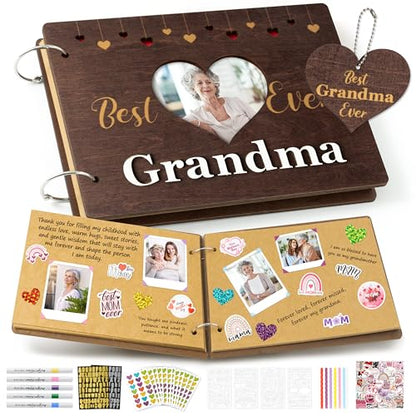 CY2SIDE Best Grandma Ever Album Scrapbook - Mother’s Day Wooden Scrapbook Craft Kit, DIY Photo Memories Book with 30 Pages Birthday Gift for Mother’s Day, DIY Handmade Scrapbook Gift for Grandmother - style: Best Grandma Ever