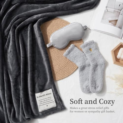 Memorial Sympathy Gifts Blanket - In Heartfelt Memory, Condolence Gifts for Loss of Loved One, Bereavement Gifts, Comfort Healing Fleece Throw for Women, Grief Gift Funeral (50” x 60” Dark Gray)