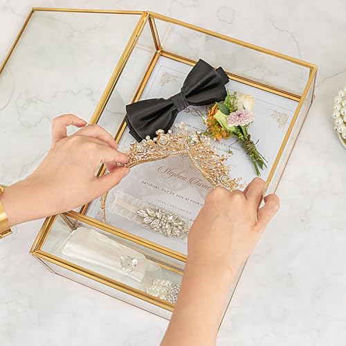 Shadow Box Frame, 3.5" Deep Wedding Shadow Boxes Display Case with Drawer, Glass Gold Shadow Memory Box for Picture, Wedding Bouquet, Pet Memorial and Keepsakes