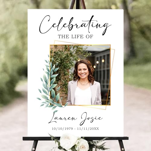 Personalized Funeral Welcome Sign – Celebration of Life Sign with Photo, Custom Memorial Sign with Floral Frame, Minimalist Memory Board for Funeral Décor (Design 22). - color: Design 22