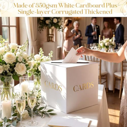 White Wedding Card Boxes for Receptions, Gift Card Box for Graduation Party | Thicker Paperboard Graduation Card Box for Party, Birthday, Retirement, Anniversary, Bridal & Baby Shower, Gold Foil Design - color: White