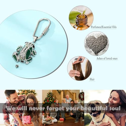 Frog Urn Necklace for Ashes Animals Cremation Jewelry Stainlee Steel Memorial Necklaces Keepsake Jewelry Ashe Holder Pendant for Human Ashes with Filling Kits - color: Green-keychain