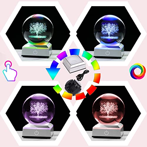 Crystal Ball 3D Engraved Tree of Life with LED Colorful Base 3.15‘’ - color: Tree of Life