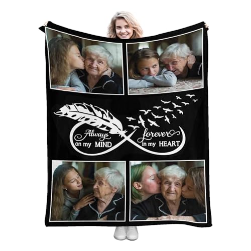 Personalized Throw Blanket Bereavement Grief Present in Memory of Dad Mom Husband Wife Son Daughter Customize Memorial Blanket for Loss of Loved One, Sympathy Blanket Gift with Photos - color: Color 18