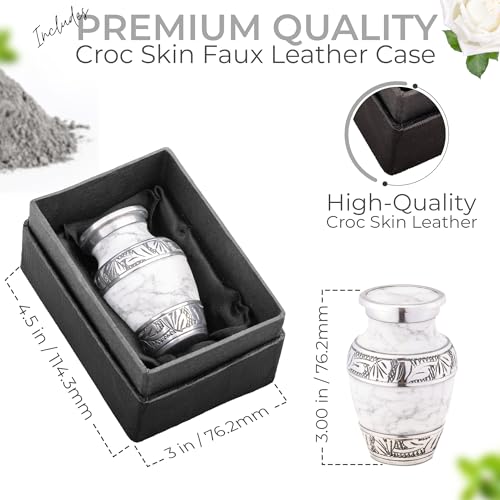 Marbled Metal Keepsake Urn for Human Ashes, Mini 6 Cu in, White - color: White, size: Small (Set of 1)
