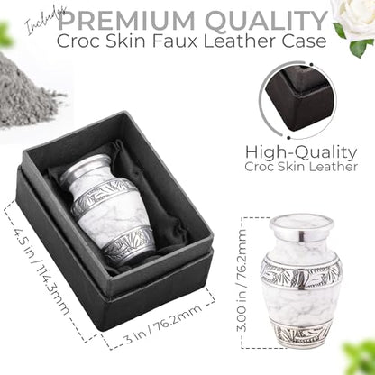 Marbled Metal Keepsake Urn for Human Ashes, Mini 6 Cu in, White - color: White, size: Small (Set of 1)
