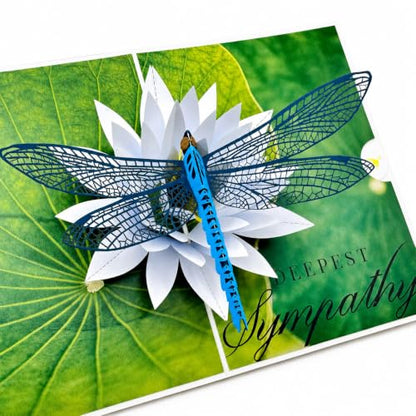 Pop Up Sympathy Card, 3D Dragonfly Waterlily, Sorry for Your Loss Card | Beautiful PopUp Sympathy Cards for Loss of Loved One, Mother, Father, Mom, Dad, Child, Sister, Condolence Card w Envelope - color: AFL DRAGONFLY SYMPATHY