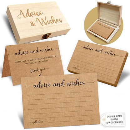 Advice and Wishes Cards Box, 50 Pcs Birthday Wedding Baby Shower Advice Cards, Well Wishes Box for Birthday Party Graduation Bridal Shower Retirement Party, Anniversary(Minimalism) -A07 - color: Kraft Paper, size: Set with Wooden Box