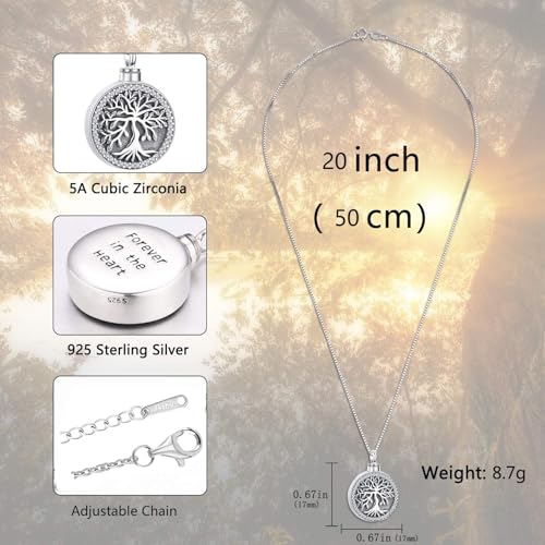 Aniu S925 Sterling Silver Urn Necklace Cremation Jewelry for Ashes - color: Tree of Life-G