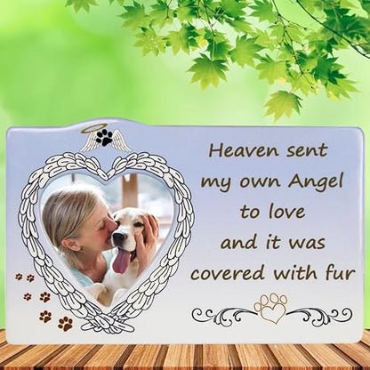 Pet Memorial Picture Frame with Heart Angel Wings – “Heaven Sent My Own Angel to Love and it Was Covered with Fur” – Sympathy Gift for Loss of Dog or Cat – Bereavement Photo Frame Holds 3” Photo