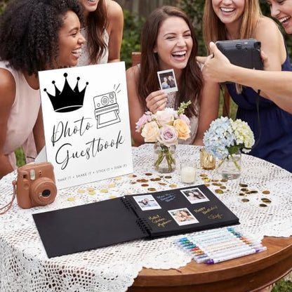 AmazingSpark Birthday Guest Book Set Memory Photo Guest Book Black Gold Decoration Birthday Gift for Men Women Wood Signature Photoprop Party Supply Sign Picture Album for Party Event(30th) - size: 30th