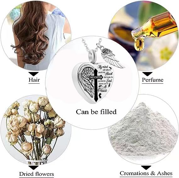 Heart Urn Necklaces for Ashes Cross Angel Wings Cremation Jewelry Keepsake Memorial Pendant for Men Women - style: Wife
