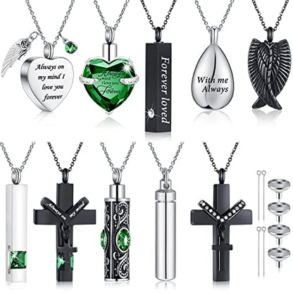 Jexine 10 Pcs Urn Necklace Cremation Jewelry for Men - color: Green