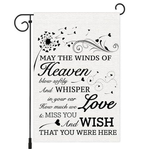 Missing You in Heaven Garden Flags No Stick The Flag of The Wind Conveying Nostalgic Messages Loving Memory Linen Garden Flag Gifts for Loss of Loved One Lawn Yard Flag 12x18 in Double Sided