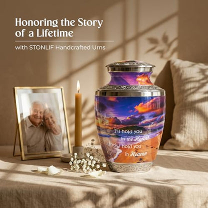Footprint Cremation Urn for Human Ashes – Large Adult Aluminum Memorial Funeral Urn with Inspirational Quote, Decorative Burial Urn for Men & Women - size: Large Adult