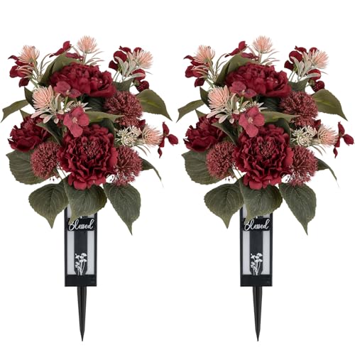 Cemetery Flowers for Fall Grave Decorations: 2 Pcs, Red - color: Red