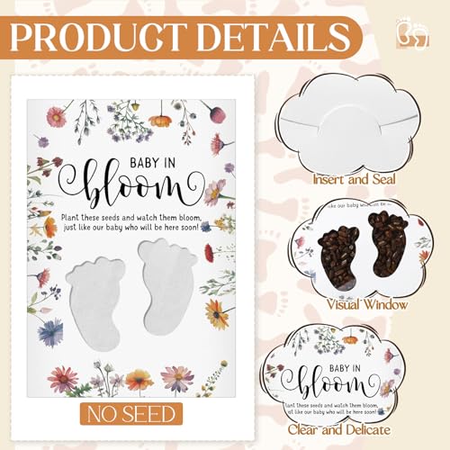 Fumete 50 Pack Baby in Bloom Seedless Packet Favors Footprint Style | Baby in Bloom packets with clear window, Wildflower Seed Packs for baby shower gender reveal party favor - style: Footprint