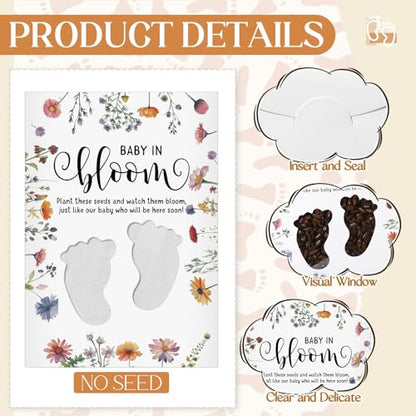 Fumete 50 Pack Baby in Bloom Seedless Packet Favors Footprint Style | Baby in Bloom packets with clear window, Wildflower Seed Packs for baby shower gender reveal party favor - style: Footprint