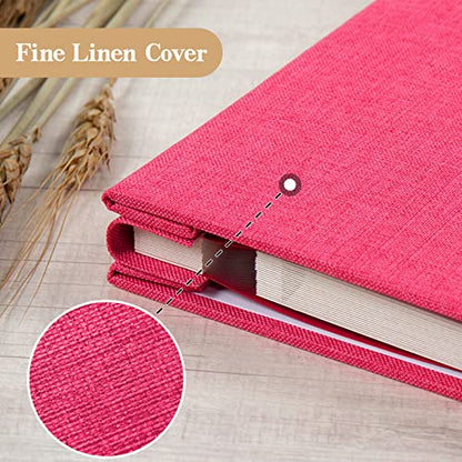 potricher Self Adhesive Photo Album 40 Pages, Linen cover, Rose Red | Photo Album Self Adhesive 4x6 5x7 8x10 Pictures, Linen Cover DIY Scrapbook Albums for Family, Wedding, Baby, Anniversary - color: Rose Red, size: 11x10.6 Inches 40 Pages