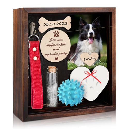 Windspeed Pet Memorial Shadow Box Personalized Pet Memorial Shadow Box Frame Dog Collar Dog Picture Gift Clay Paw Print Kit