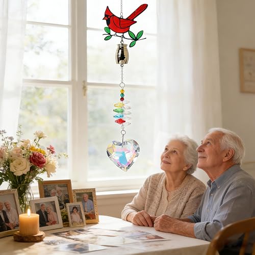 Cardinal Crystal Catcher Mini Urn for Ashes Keepsake Suncatcher with Small Cremation Holder,Hanging Memorial Decor mini urn,1.2 Inches Tiny urn for Human or Pet Ashes Sharing Memorial Urn